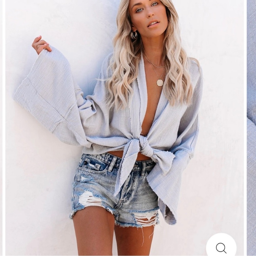 Aloha Beaches Cotton Frayed Tie Top - Dusty Blue